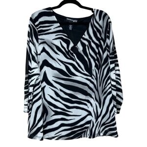 Norton McNaughton Zebra Print‎ Blouse Sheer Overlay Top 2X Y2K VTG Chic